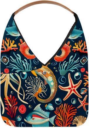 Generic Marine Animal Reusable Lightweight Grocery Bags - Foldable Into Compact Pouch, Washable & Sturdy, Multipurpose for Shopping and Travel