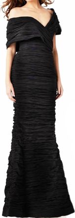 Jovani Ruched Off-Shoulder Gown In Black