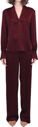 SIMKHAI Maisey V- Neck Blouse In Oxblood Red