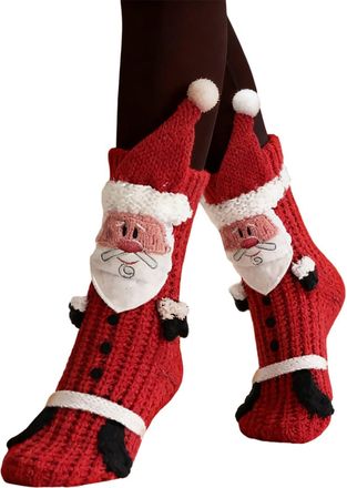 Generic Christmas Socks for Women 3D Cartoon Santa Non Slip Warm Winter Socks Indoor Floor Thermal Xmas Presents Boot Cuff Knitted Cosy Novelty Funny Sock
