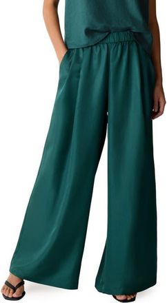 Eileen Fisher Pull-On Satin Wide Leg Pants in Kelp at Nordstrom, Size X-Small