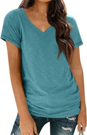 Tee Shirt Femme Coton ABYOVRT T-Shirt à Manches Longues Femme Col Rond Plissé Tops Lâche Long Tshirts Blouse Tunique,Kaki,S Tunique Femme