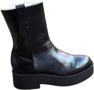 Premiata Leren Platform Enkellaarsjes - Dames - Winterlaarzen - Zwart - 39 EU - Wol - Schoenen