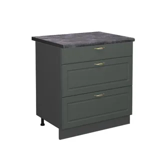 Vicco Mueble Bajo De Cocina Fame-line, Verde Dorado Casa De Campo, 80 Cm Con 3 Cajones, Et Antracita