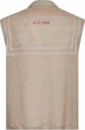 Holy Caftan Mens Vest, Linen Beige T-Shirts And Polos