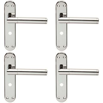 Loops 4x Round Bar Lever on Bathroom Backplate Door Handle 180 x 40mm Polished Chrome