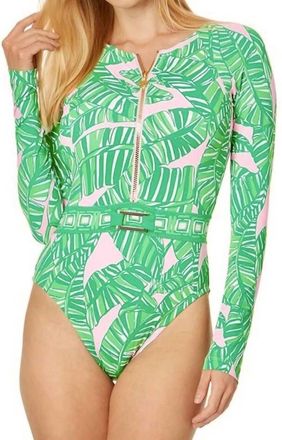 Lilly Pulitzer Toretta Rashguard One-Piece Swimsuit In Green/pink