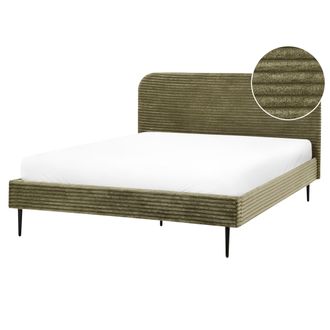 Beliani Cama Con Somier Tapizado De Pana 160 X 200 Cm Verde Flayat