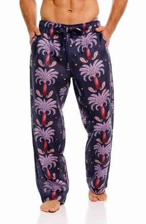 The Lazy Poet Drew Riviera Palms Print Linen Pajama Pants in Blue at Nordstrom, Size Xx-Large
