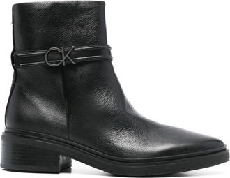 Calvin Klein Black Metallic Accent Leather Ankle Boots