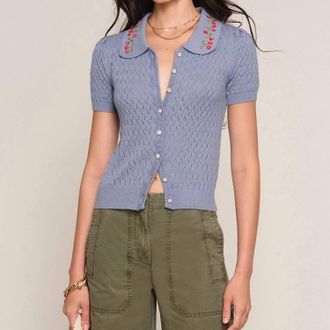 Heartloom Manta Short Sleeve Cardigan In Dusty Blue