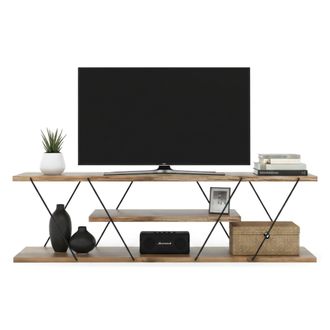 Dmora Dmora - Mueble De Televisi&oacute;n Lysithea, Aparador De Sal&oacute;n, Mueble Bajo Para Tv, Base De Pared Equipada, 120x30h33 Cm, Negro Y Nogal, Con Embalaje Refor