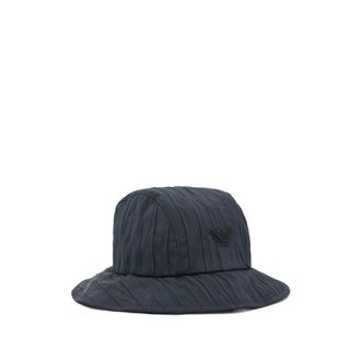 Emporio Armani Hats, unisex, Blue, Size: M Striped Bonded-Nylon Cloche Hat