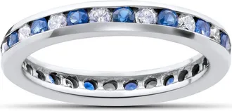 Pompeii3 1 1/2ct Diamond & Sapphire Eternity Ring 14K White Gold Size Selectable