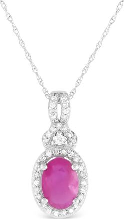 Luxury Bazaar Collana con pendente in oro bianco 14 carati con diamanti e rubini - Argento