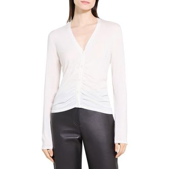 Theory Shirred Merino Wool Cardigan in New Ivory at Nordstrom Rack, Size Large