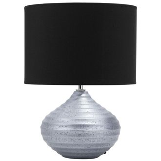 Beliani L&aacute;mpara De Mesa Plateada De Cer&aacute;mica 42 Cm Pantalla De Poli Algod&oacute;n Negro Base Acanalada Estilo Moderno Kuban