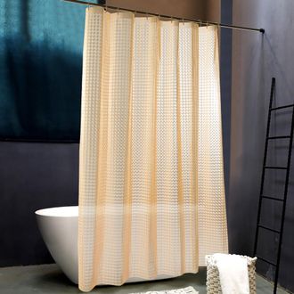 OEM Cortina De Ducha Flxxie Eva, Impermeable, Apta Para Cabinas De Ducha, Con Estampado A Cuadros Amarillos Transparentes, 72 X 72 Pulgadas