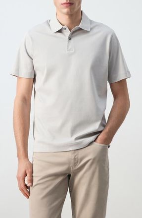 Mango Fine Knit Cotton Polo in Ice Grey at Nordstrom, Size Medium