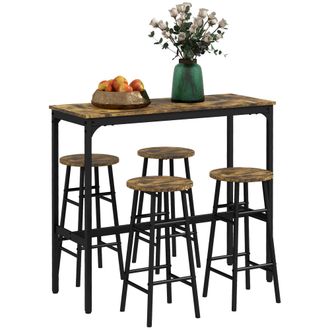 HOMCOM 5 Piece Bar Set - Industrial Kitchen and Chair Set Rustic Brown | TJ Hughes