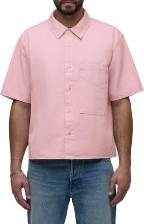 Hudson Rex Oversize Short Sleeve Cotton Poplin Button-Up Shirt in Faded Rose at Nordstrom, Size Xx-Large