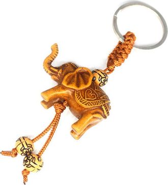 Generic Lucky Elephant Carving Keychain Beads Tassel Pendant Key Ring Gift for Women Men. Durability Multicoloured