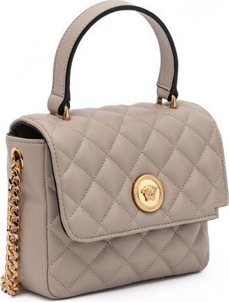 Versace Womens Taupe Quilted Leather Handbag Beige Bag