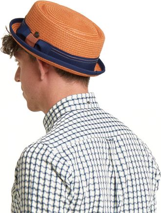 Dasmarca Mens Summer Paper Straw Skimpy Brim Retro Porkpie Hat - Rico Orange XL