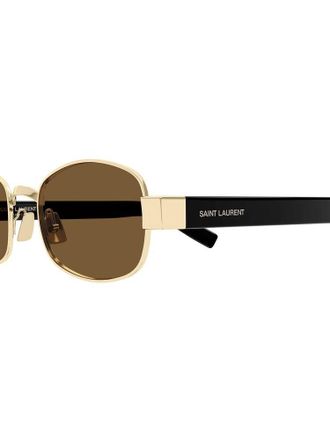 Saint Laurent Unisex Sunglasses Gold-Brown Metal Eyewear - Gold/brown