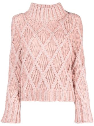 Fabiana Filippi Aran-knit high-neck jumper - women - Mohair/Virgin Wool/Silk/Alpaca Wool/Cashmere/Polyamide - 42 - Pink