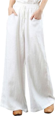Generic High Waist Wide Leg Palazzo Pants for Women Summer Cotton Linen Loose Plus Size Long Trousers with Pocket Relaxed Fit Bottoms Ladies Comfortable Every