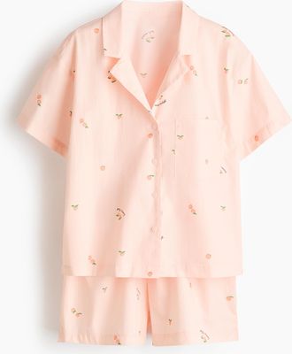 H&M Pyjama mit Oberteil und Shorts - Helles Pfirsichrosa/Aprikosen