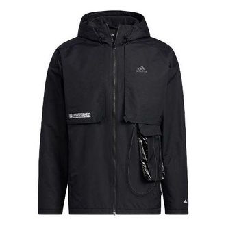 adidas Mens adidas x Transformers Crossover Solid Color Sports Long Sleeves Hooded Jacket Black HM7464