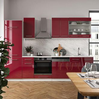 Vicco Mueble De Cocina Fame-line, Burdeos Brillo Intenso/blanco, 300 Cm Sin Encimera