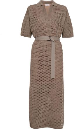 Brunello Cucinelli crochet-knit cotton midi dress - women - Cotton - L - Brown