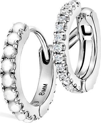 Maria Tash Pearl & Diamond Double Eternity Linked Hoop Earring & Cuff in White Gold at Nordstrom, Size 8
