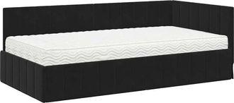 vidaXL Corner Bed Frame with Mattress Black 90 x 190 cm Velvet vidaXL