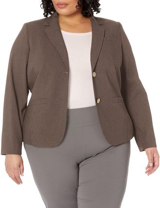 Calvin Klein Womens Two Button Lux Blazer, Heather Taupe, 12