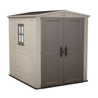 Keter Factor 6x6 - Caseta De Jard&iacute;n 178x208x195,5 Cm 2 Puertas Para Almacenamiento De Herramientas Acabado Efecto Madera En Resina Beige