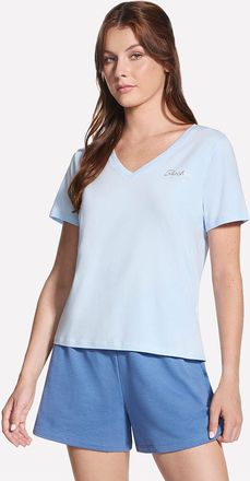 Skechers T-Shirt SKECHERS T-Shirt 1/2 Arm, Damen, Gr. XXL (50/52), rain blau, Obermaterial: 94% Baumwolle, 6% Elasthan, Shirts T-Shirt, f&uuml;r Erwachsene, sportli