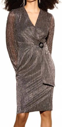 Joseph Ribkoff Shimmer Puff Sleeve Wrap Dress In Black/rose Gold