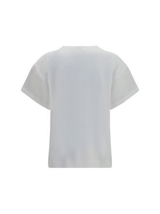 Brunello Cucinelli Womens Cotton T-Shirt With Sheer Sleeves And Side Panels Bianco T-Shirts Polos