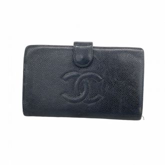 Chanel Black Grained Calfskin Long Wallet (Bi-Fold) (Pre-Owned)