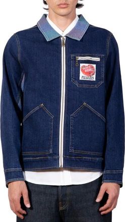 Pleasures x Richard Bernstein Cake Denim Zip Jacket in Indigo at Nordstrom, Size Xx-Large