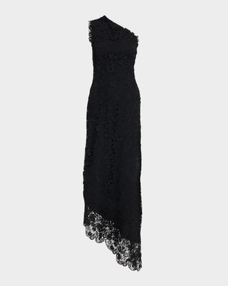 Monique Lhuillier Asymmetric Guipure Lace One-Shoulder Fown