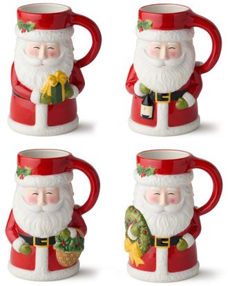 Certified International Santa Delight Set Of 4 3D Mugs