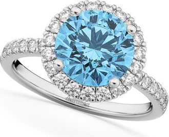 Allurez Halo Blue Topaz & Diamond Engagement Ring 14K in 3.00Ct/white Gold at Nordstrom, Size 8.5