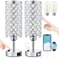 OEM L&aacute;mpara De Ara&ntilde;a De Cristal - Dos Puertos Usb, Botones En La Base, Tricolor - Ideal Para Iluminaci&oacute;n De Dormitorios Y Salas De Estar - Juego De 2 - Cr