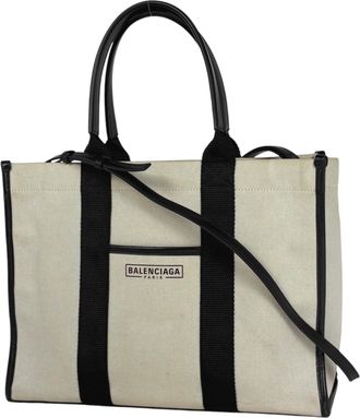 Balenciaga Black White Canvas Leather Shoulder Bag Tote Bag (Pre-Owned)