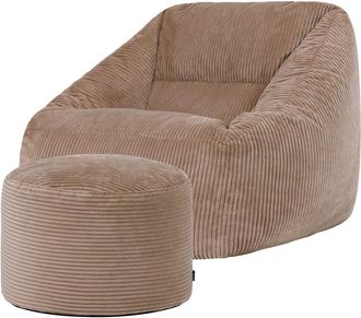 Icon Brand Puf sill&oacute;n con reposapi&eacute;s redondo de pana marr&oacute;n moca